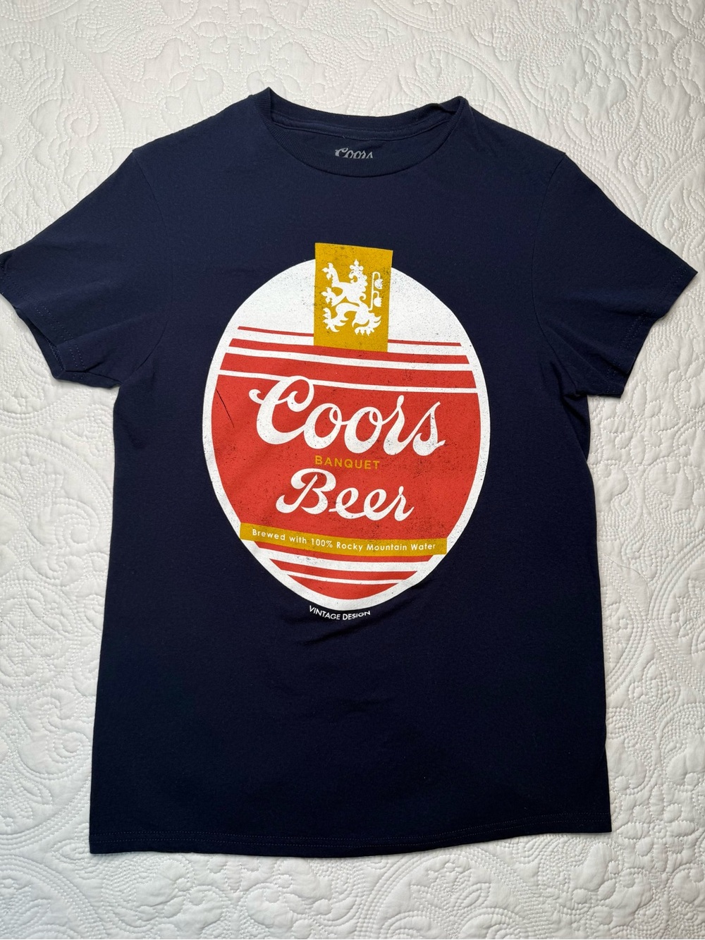 Unisex 100% Cotton Vintage Style Distressed Graphic T-Shirt - Navy Size Small